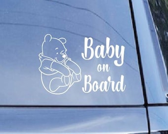 Winnie the Pooh Rocking Car Sticker - Baby on Board Sticker  - Car Window Graphic - Disney Pooh Window Decal - Pooh Bear Bumper Sticker