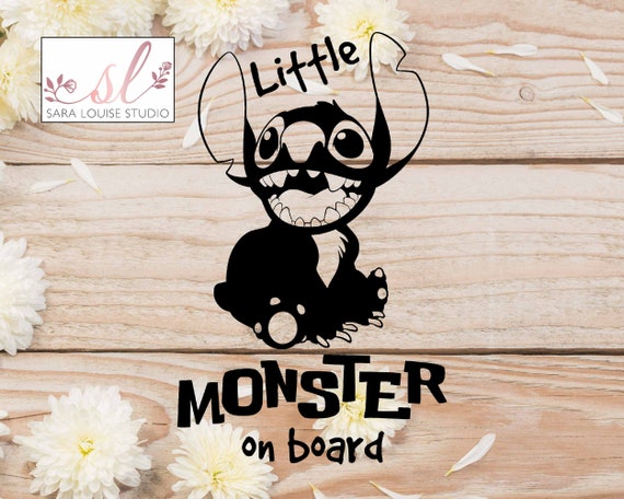 Little Monster on Board Car Sticker Stitch Baby on Board Vinyl Sticker Car  Sticker Car Window Graphic Disney Stitch Bumper Sticker 
