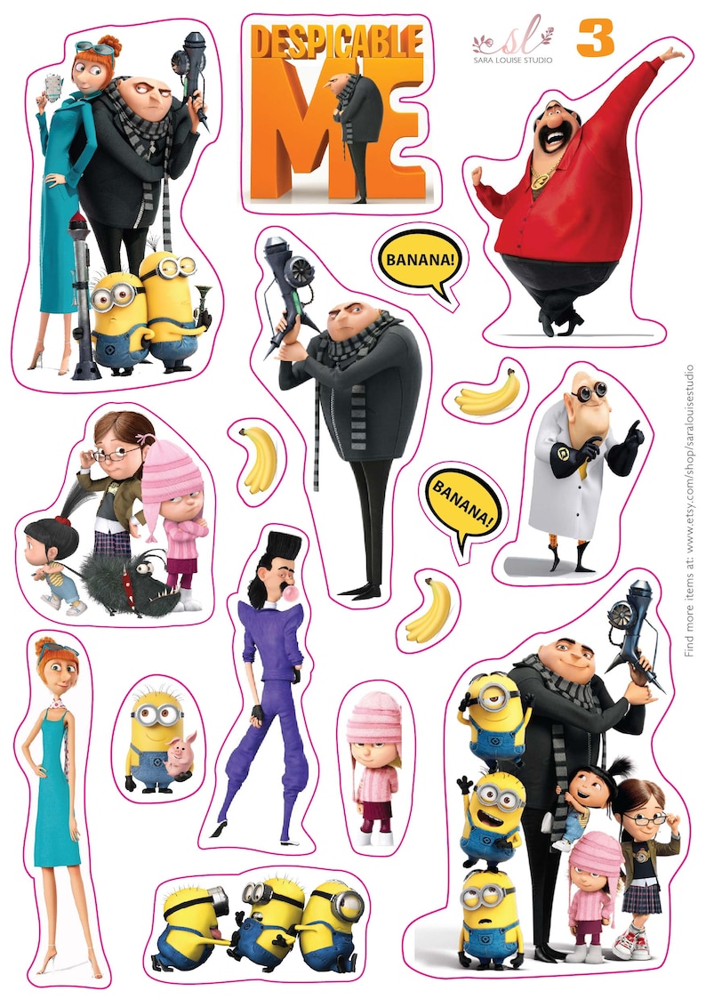 Despicable Me Minions Stickers: Waterproof Vinyl Sticker Sheet - Etsy