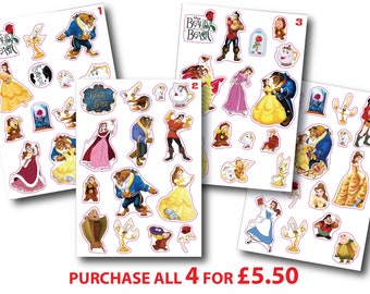 Beauty and the Beast Stickers - Waterproof Vinyl Stickers - Sticker Sheet - Waterproof Labels - Beauty and the Beast Labels