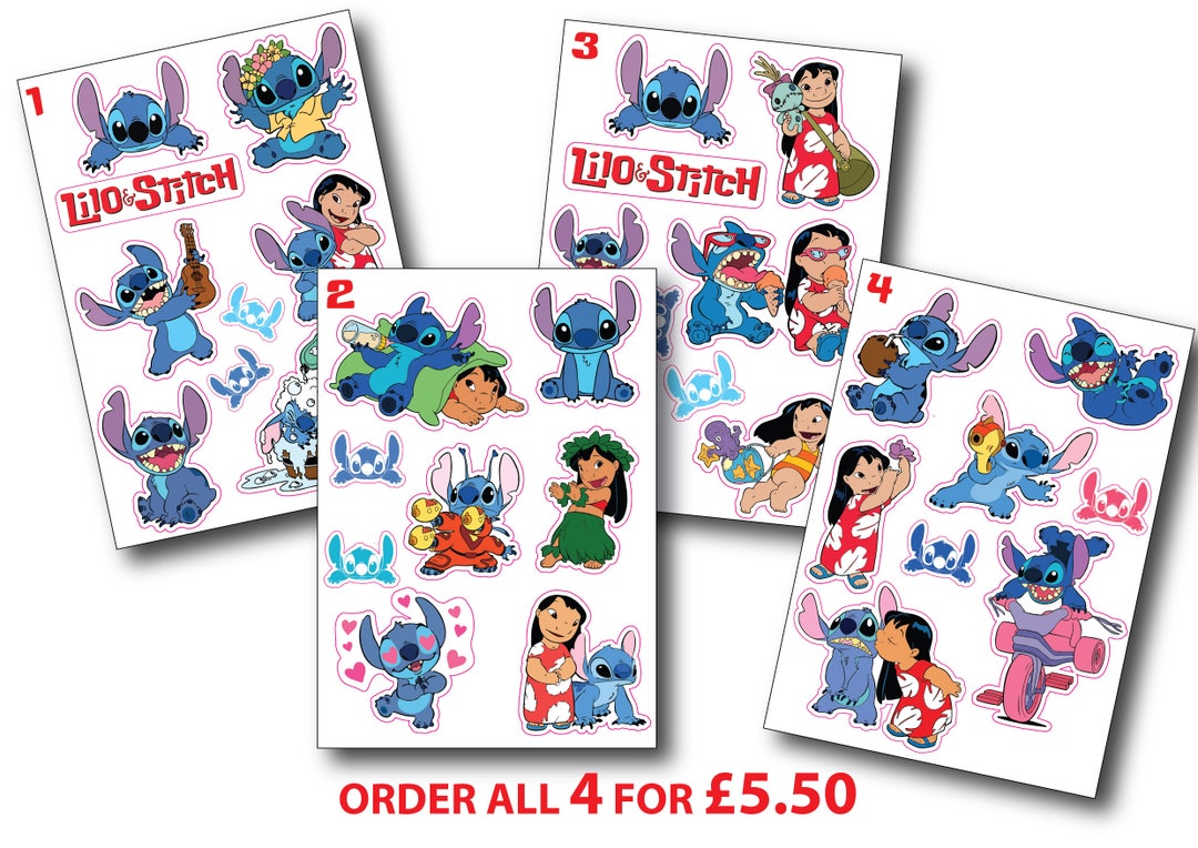 Disney Lilo and Stitch Stickers Lilo and Stitch Characters Disney Labels  Waterproof Vinyl Stickers Sticker Sheet Waterproof Labels 