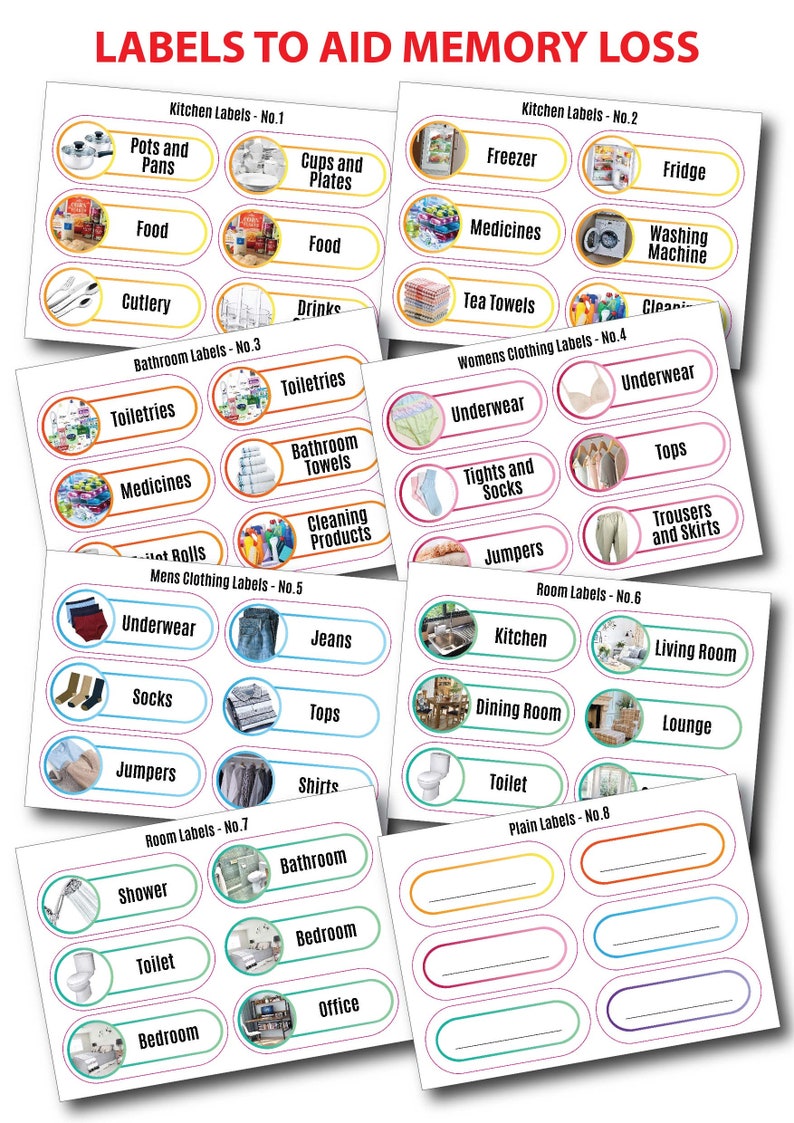 Memory Loss Labels: Dementia Stickers, Home Organization Buy ALL 8 Labels