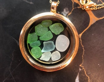 Sea glass locket; beach glass pendant; magnetic closure; beach glass necklace