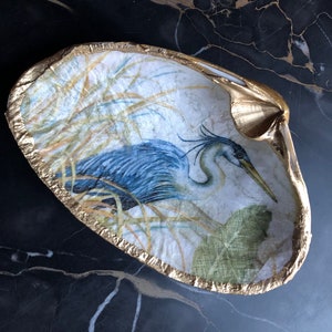 Blue Heron jewelry dish shell jewelry holder trinket dish image 1