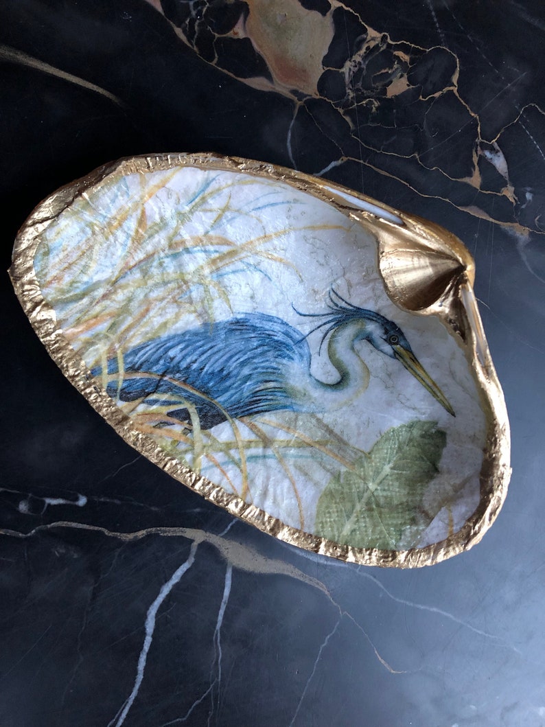 Blue Heron jewelry dish shell jewelry holder trinket dish image 1