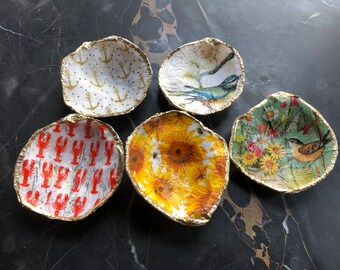 Oyster shell ring dishes; decoupage oyster shell; 9 designs!