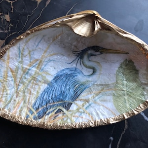 Blue Heron jewelry dish shell jewelry holder trinket dish image 4