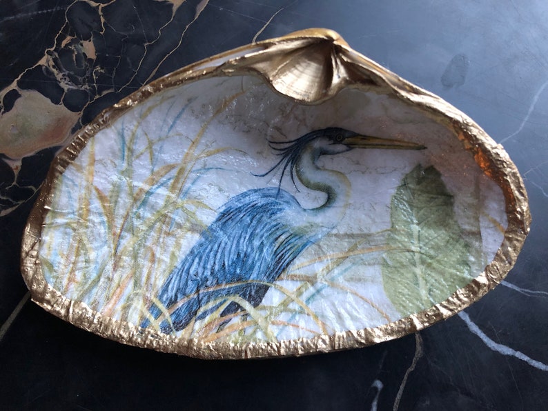 Blue Heron jewelry dish shell jewelry holder trinket dish Bild 4