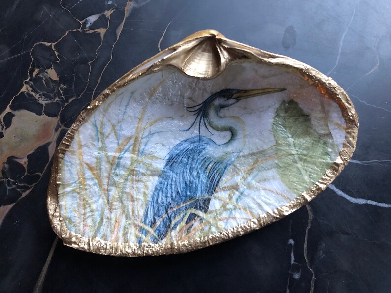 Blue Heron jewelry dish shell jewelry holder trinket dish image 2
