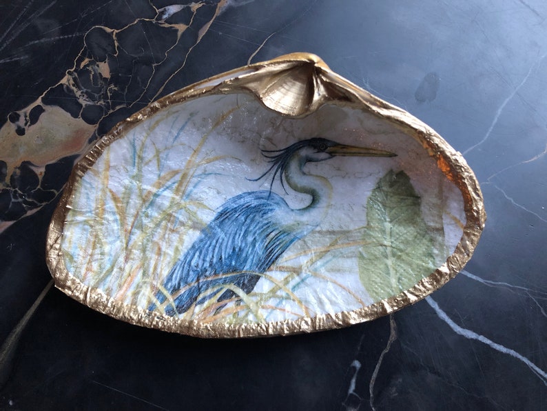 Blue Heron jewelry dish shell jewelry holder trinket dish immagine 3