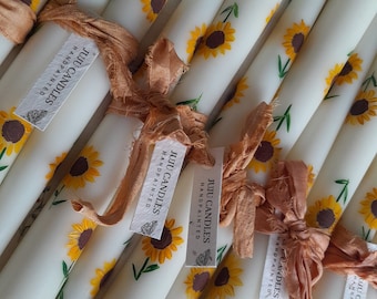Sunflower candles - hand painted taper candles - unusual - 1 pair - gift - dinner candles - unique - gift friend - autumn