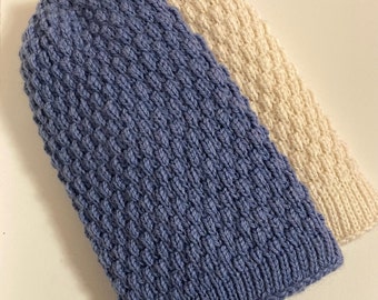 Mütze Damen Alpaka handgestrickt. Gestrickte Wollmütze für Damen blau. Strickmütze Alpakawolle Unisex. Mütze gestrickt Strukturmuster