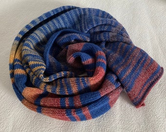 Scarf knitted unisex multicolored. Knitted scarf ladies merino wool mustard. Colorful hand-knitted wool scarf. Knitted scarf men with stripes