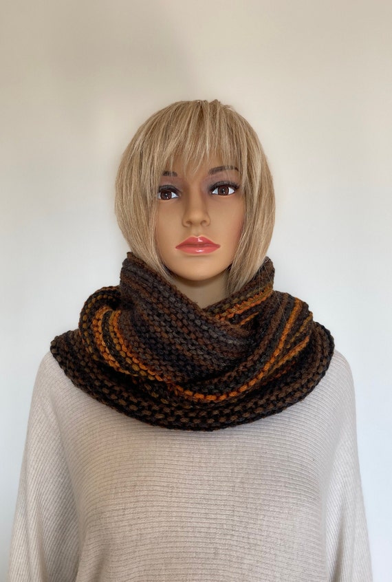 Striped Infinity Scarf / Loop Scarf / Cowl Scarf / Alpaca Wool Circle Scarf / Woman /children / Gray / Striped White And Brown