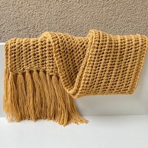 Scarf women&#39;s alpaca hand knitted. Long knitted scarf with ajour pattern. Women&#39;s knitted wool scarf in mustard yellow. Knitted scarf with fringes.