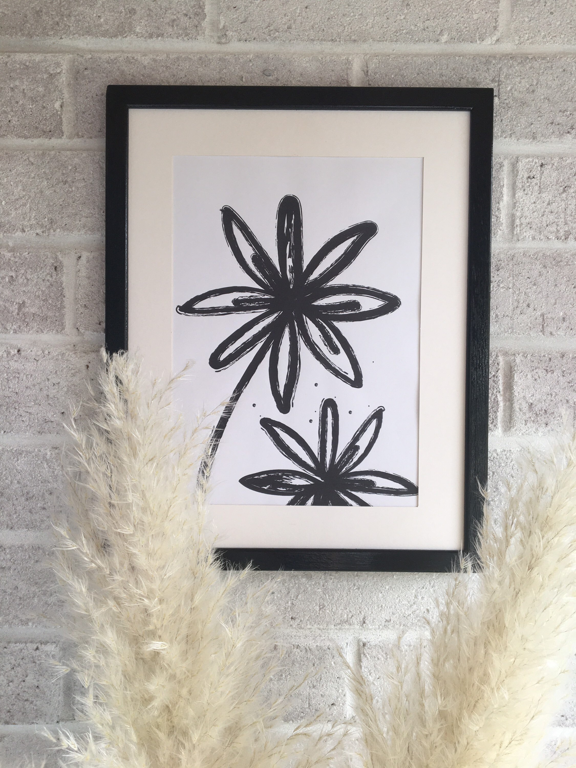 Abstract Flower Print Chalk poster Daisy Mono print Black Etsy