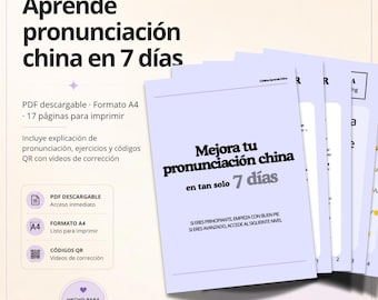 PDF explicativo de la pronunciación china - Con ejercicios - Vídeos de corrección con Códigos QR - Con Cheat Sheet - Descarga digital