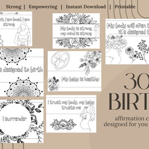 30 cartes d'affirmation de naissance imprimables pour le travail et l'accouchement | Affirmations de coloriage de mandala | Cadeau de grossesse positif | Carte d'affirmation numérique