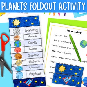 Solar system planets foldout kids&#39; craft | A4 and 11x8.5 inch | Digital Download | Science | Cut and paste PDF