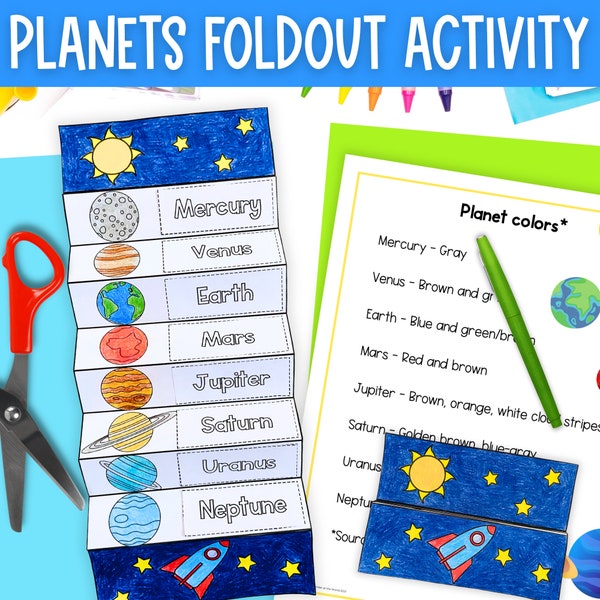 Artisanat pour enfants dépliant planètes du système solaire | A4 et 11x8,5 pouces | Téléchargement numérique | Sciences | Couper et coller