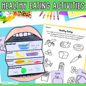 Healthy eating and foods printable foldable activity, food sorting and healthy choices worksheet PDF