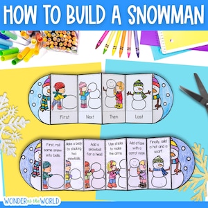 How to build a snowman sequencing activity for kids | digital download | printable | 11x8.5 inch and A4