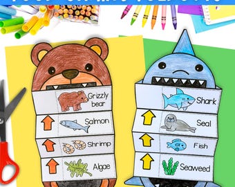 Food chains foldable kids' craft with shark, bear, snake and