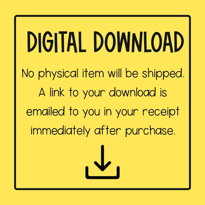 Pode incluir: Um quadrado amarelo com uma borda preta e o texto "DOWNLOAD DIGITAL". O texto abaixo afirma que nenhum item f&iacute;sico ser&aacute; enviado e que um link para download &eacute; enviado por e-mail ap&oacute;s a compra.
