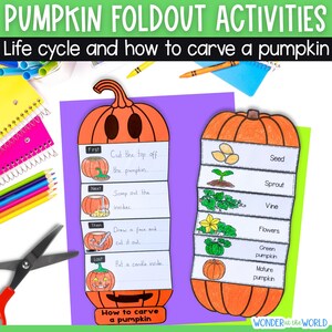 Life cycle of a pumpkin and how to make a jack o'lantern foldout Halloween sequencing activities PDF digital download