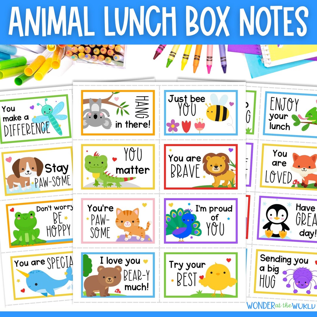 24 Printable Animal Lunch Box Notes for Kids Printable Digital
