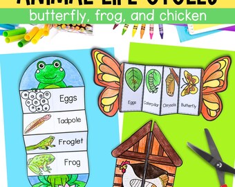 Life cycle of a butterfly frog and chicken sequencing spring animal science crafts PDF