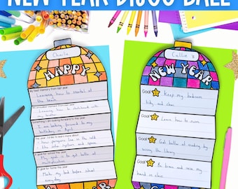 New Year 2026 disco ball goal setting writing craft activity for kids