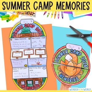 May include: A vibrant, handmade summer camp memory book with the text "Summer Camp Memories 2026". The book includes sections for happy memories, new friends, favorites, and advice. A matching puzzle piece is also shown.