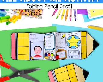 All about me back to school foldable pencil craft activity for first week day of school | printable PDF for teachers | 11x8.5 inch and A4