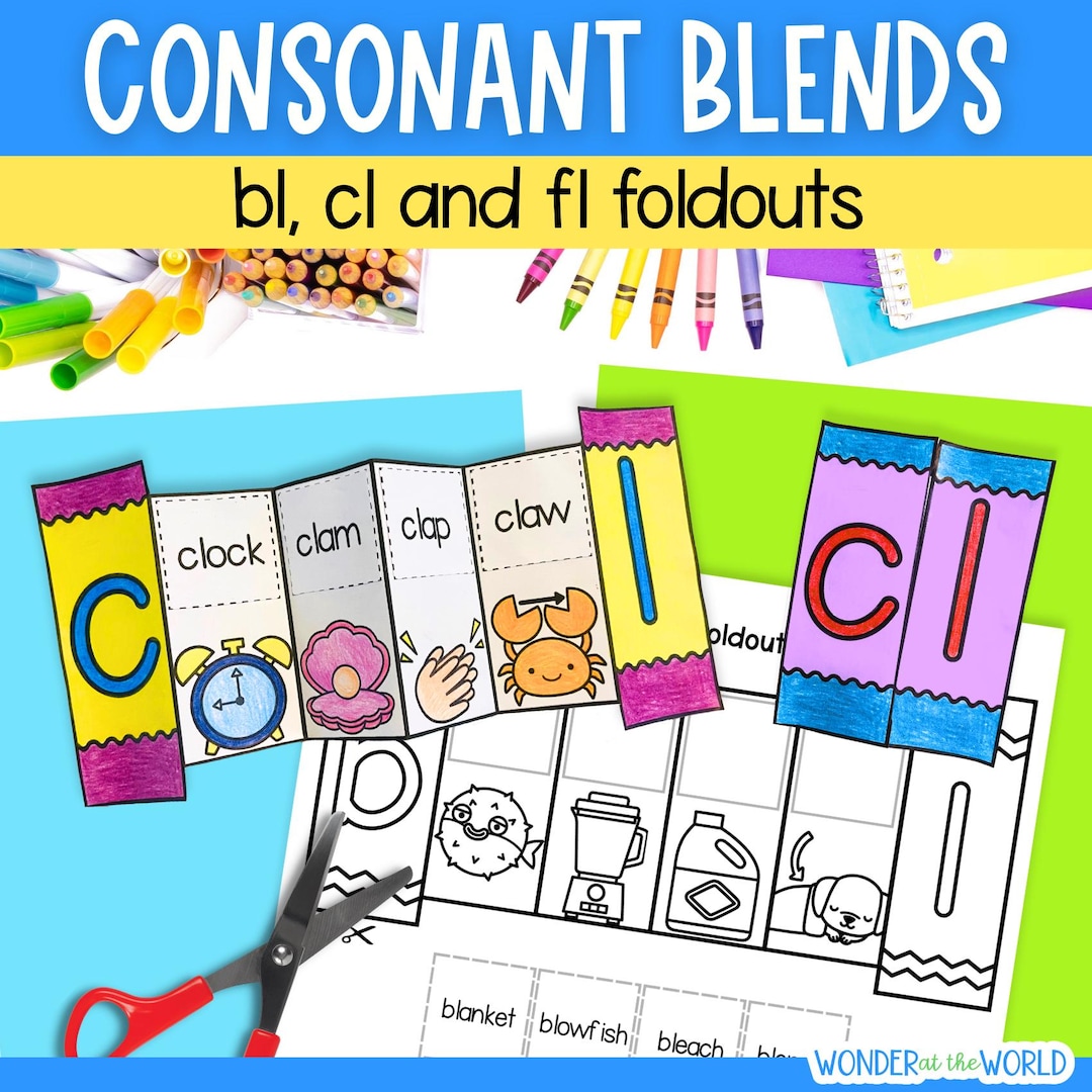 Kindergarten First Grade Bl, Cl, Fl Consonant Blends Match and Fold ...