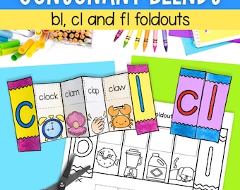 Kindergarten first grade bl, cl, fl  consonant blends match and fold activity | digital download | printable PDF