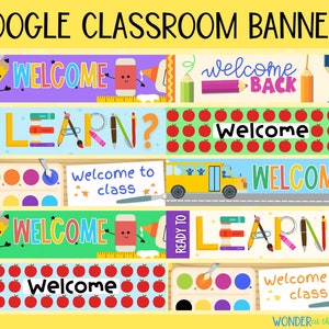 12 Back to school themed animated Google Classroom and Forms headers banners