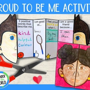 Orgulloso de ser yo actividad plegable de acordeón de autoestima / Aprendizaje socioemocional imprimible para niños PDF / A4 y tamaño carta de EE. UU.