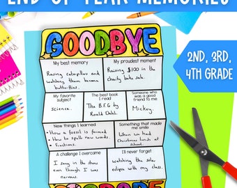 End of year last day week of school reflection and memories activity for second, third, fourth grade | PDF Digital Download