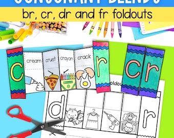Kindergarten first grade consonant blends foldable activity for br fr cr and dr sounds | digital download PDF printable