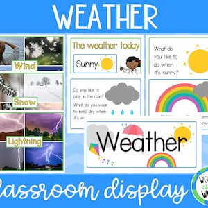 Weerafdrukbaar klaslokaaldisplay voor leraren | digitale download-PDF | posters en weerkaart | A4 en 11x8,5 inch | wetenschap