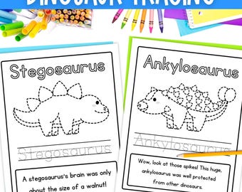 Dinosaur tracing activity for kids, printable writing practice sheets for preschool or Kindergarten PDF