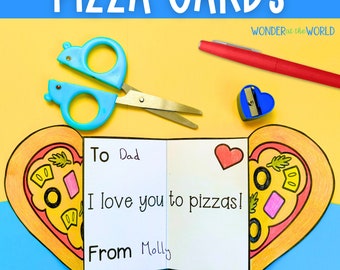 Pizza theme Valentine's Day cards to print color and write | 11x8.5 inch and A4 PDF | 4 designs