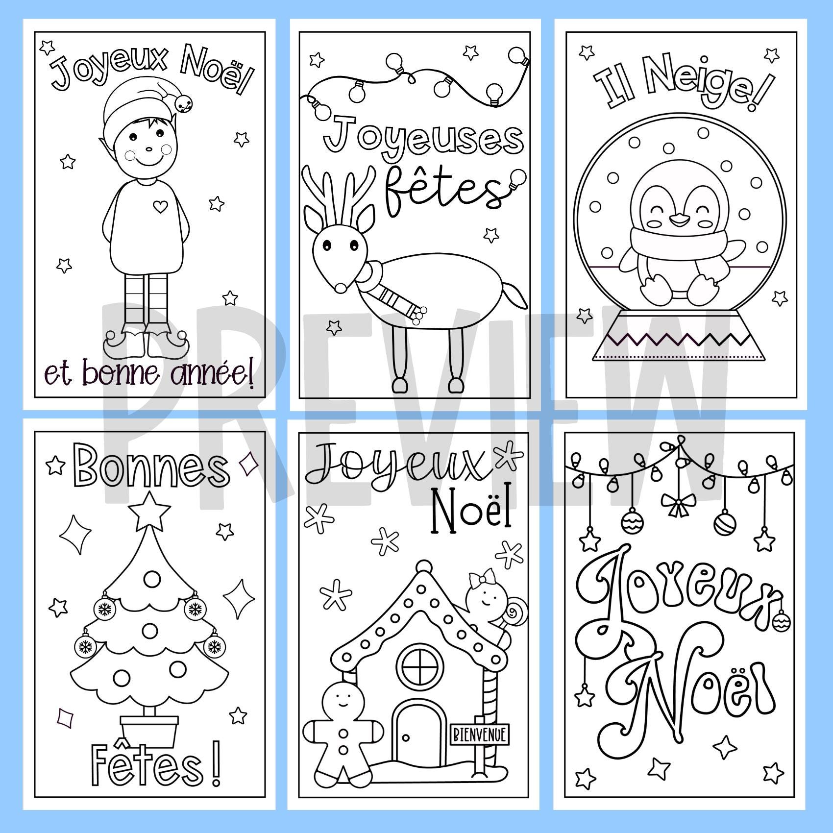 6 french christmas card designs to print and color | a4 and 11 x