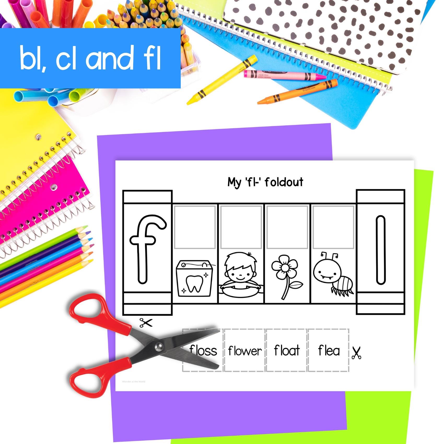 Kindergarten First Grade Bl, Cl, Fl Consonant Blends Match and Fold ...
