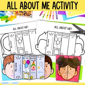 All about me back to school folding activity printable craft for first week of school A4 and 11x8.5 inch, Digital Download PDF