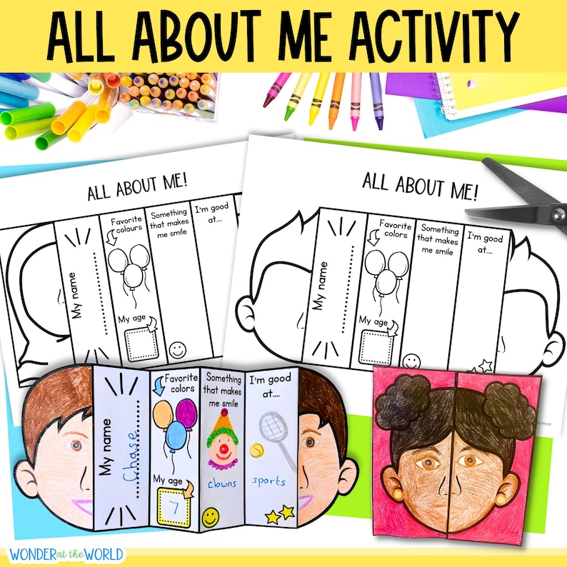 All about me self portrait templates for kids to use in the first week of school.