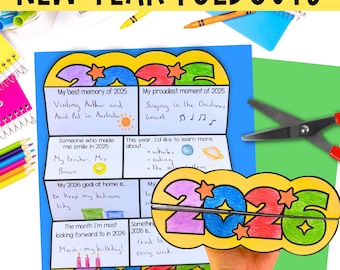 New Year 2026 reflections and goals foldable activity for kids | printable PDF | teacher resource | New Year's Resolutions