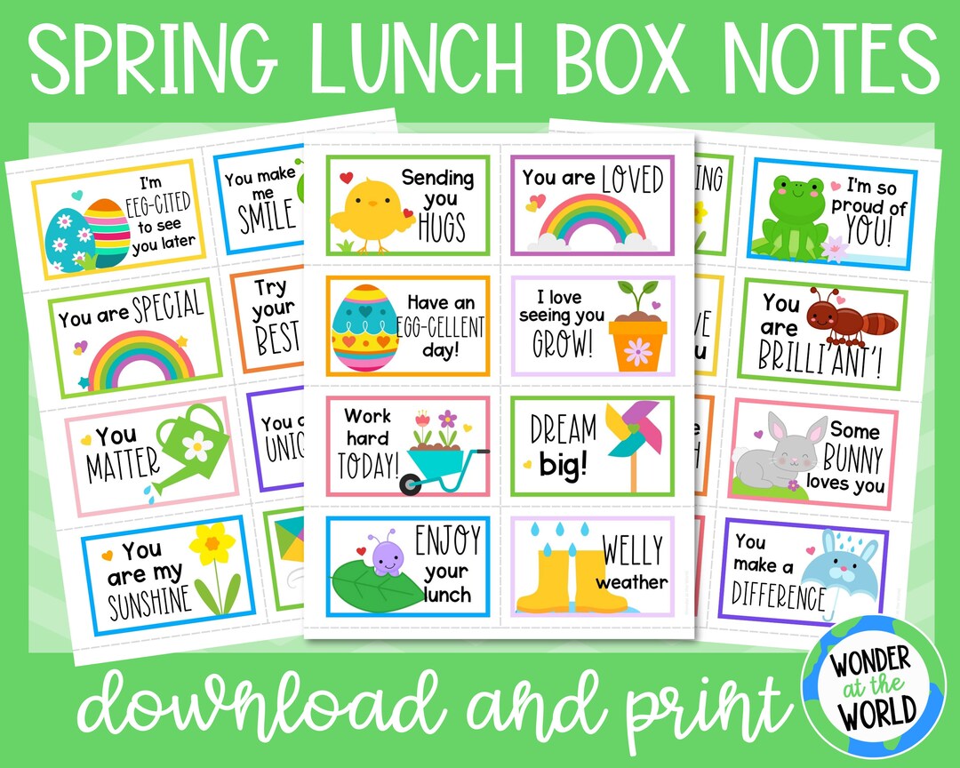 24 Spring Printable Lunch Box Notes for Kids | Printable Digital ...