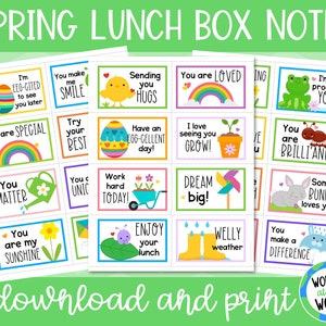 24 notes printanières pour boîte à lunch à imprimer pour les enfants | Téléchargement numérique imprimable | A4 et 8,5 x 11